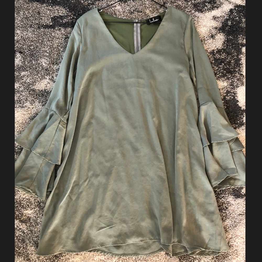 Sage ruffle sleeve mini dress